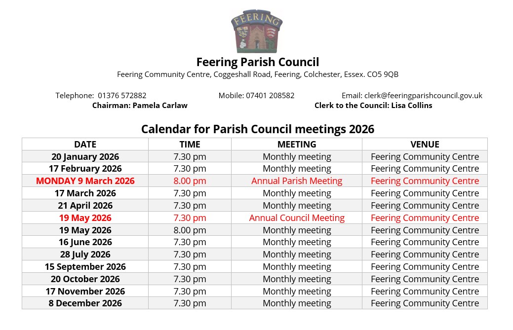 Council Meeting Dates 2026